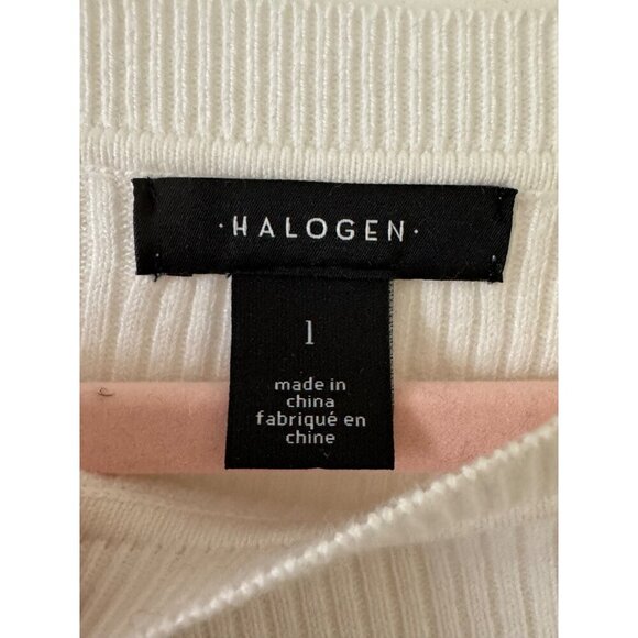 Halogen Womens Ribbed White Sweater L Long Sleeve Round Neck Soft Blend Fabric - Picture 3 of 16